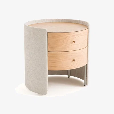 La Redoute Firmo Oak & Textured Fabric Bedside Table
