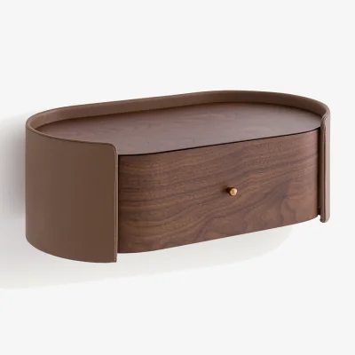 La Redoute Firmo Suspended Bedside Table in Walnut Veneer and Leather