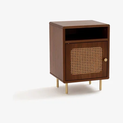 La Redoute Redpop Cane & Walnut Bedside Table with Cupboard