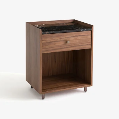 La Redoute Noham Walnut & Marble Bedside Table