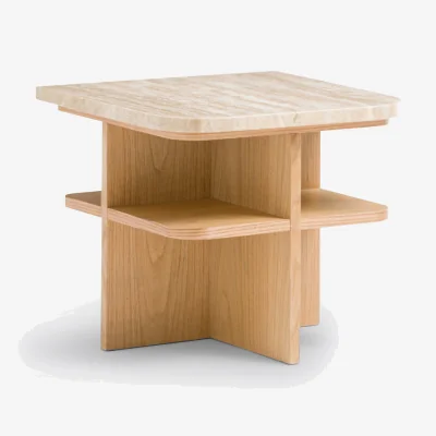 La Redoute Caliste Oak Veneer & Travertine Bedside Table