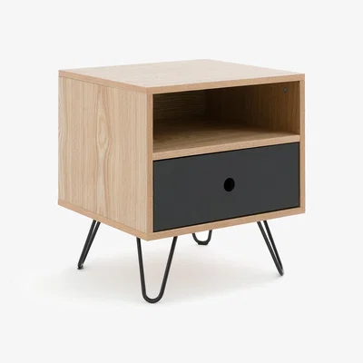 La Redoute Cleon Metal and Ash Veneer 1-Door 1-Compartment Bedside Table