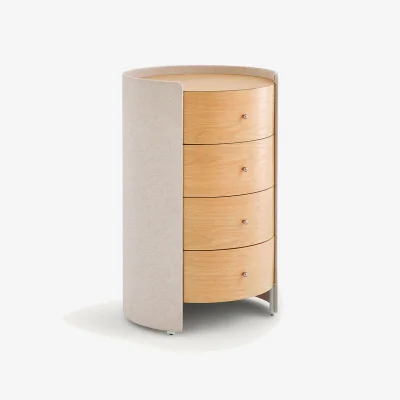 La Redoute FIrmo Oak Veneer and Textured Fabrib Bedside Table