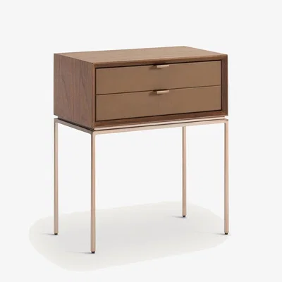 La Redoute Delina Bedside Table in Walnut Veneer and Leather