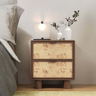 La Redoute Umber Burl & Mango Wood 2 Drawer Bedside Table