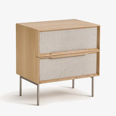 La Redoute Omid 2-Drawer Bedside Table in Oak and Textured Fabric