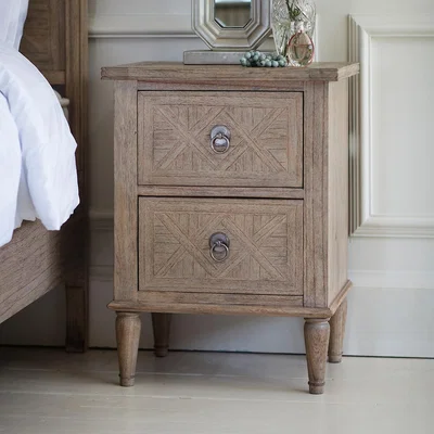 La Redoute Nashik 2 Drawer Ash Wood Parquet Bedside Table