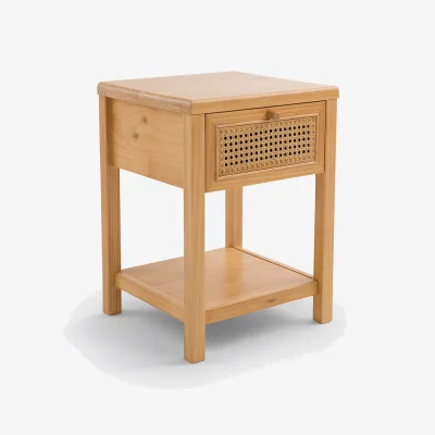 La Redoute Mora 1-Drawer Pine & Cane Bedside Table