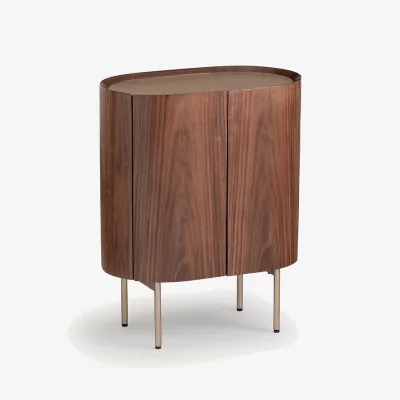 La Redoute Aslen Bedside Table in Solid Walnut, Walnut Veneer and Leather
