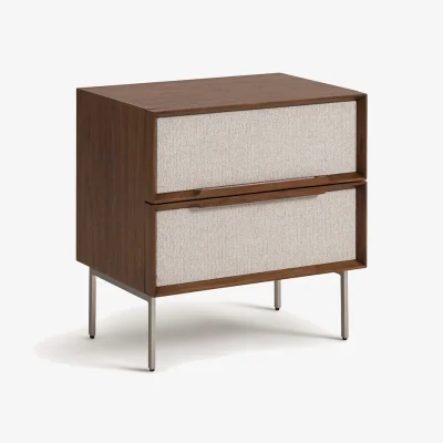 La Redoute Omid 2-Drawer Bedside Table in Walnut Veneer and Fabric