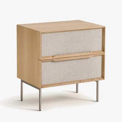 La Redoute Omid Bedside Cabinet with 2 Drawers in Oak Veneer and Textured Fabric