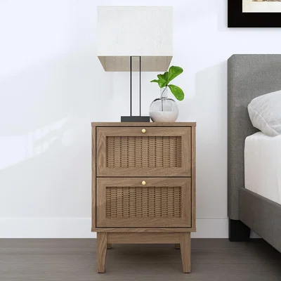 La Redoute Boho Oak Rattan Bedside Cabinet
