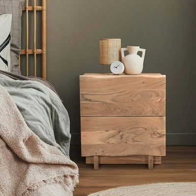 La Redoute Dawson Rustic Acacia Wood Two Drawer Bedside Table
