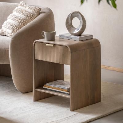 La Redoute Corven Large Fluted Mango Wood 1 Drawer Bedside Table