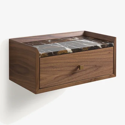 La Redoute Noham Suspended Bedside Table in Walnut Veneer and Marble