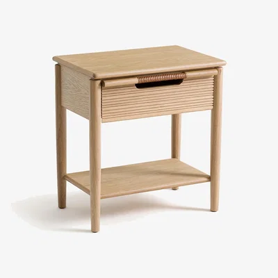La Redoute Melaly Bedside Table in Solid Oak and Veneer with Leather Handle