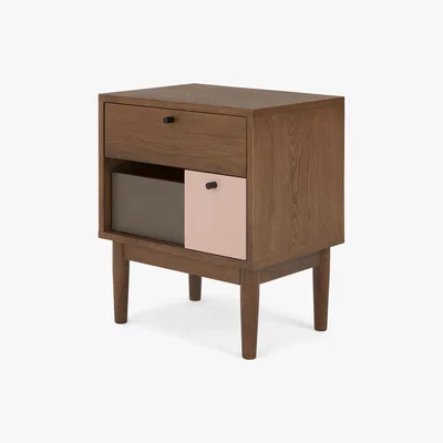 Made.com Campton Bedside, Dark Stain Oak  & Pink