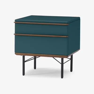 Made.com Vincent Bedside Table, Petrol Blue & Walnut Stain