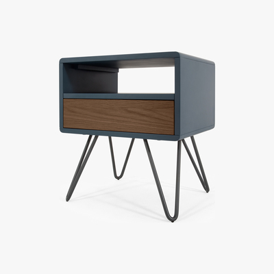 Made.com Ukan Bedside Table, Blue and Dark Stain Oak