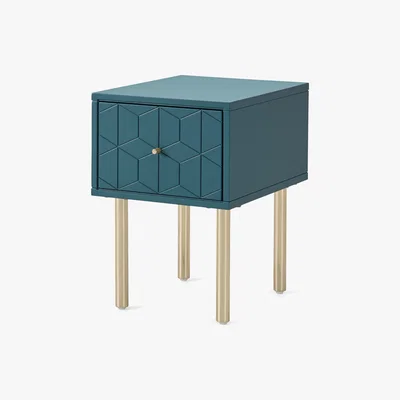 Made.com Hedra Bedside Table, Teal and Brass