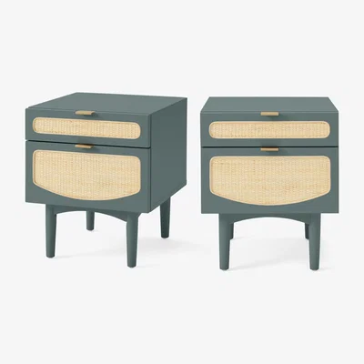 Made.com Emmi Set of 2 Bedside Tables, Ocean Blue & Cane