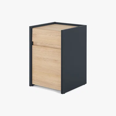 Made.com MADE Essentials Stu Narrow Bedside Table, Oak Effect & Ocean Blue