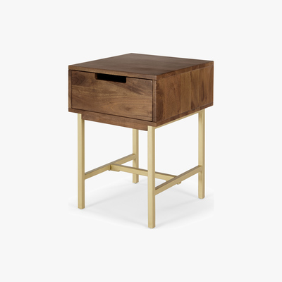 Made.com Tayma Bedside Table, Acacia  Wood & Brass