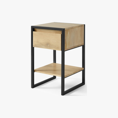 Made.com Rena Bedside table, Light Mango Wood and Black Metal