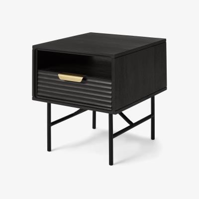 Made.com Haines Bedside Table, Black Stain Mango Wood & Brass