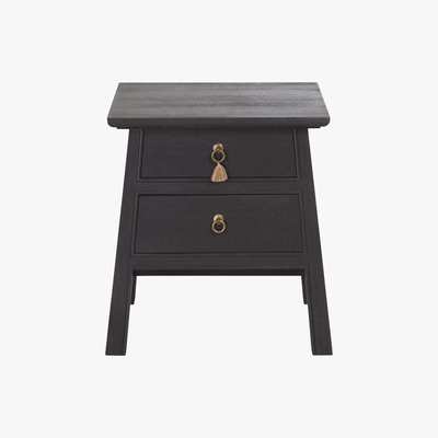 Maisons du Monde Black Solid Pine 2-Drawer Bedside Table Liya