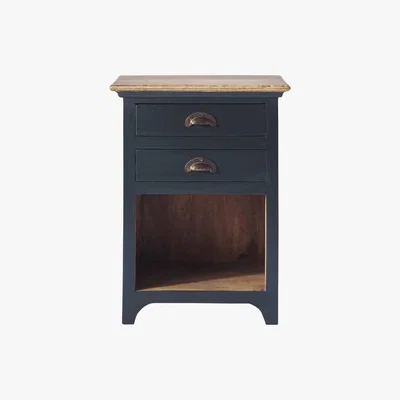Maisons du Monde Grey Mango Wood Bedside Table with 2-Drawers Chinon