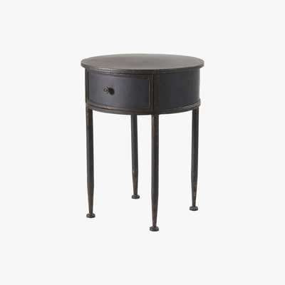 Maisons du Monde Round Black Metal 1-Drawer Bedside Table Alienor