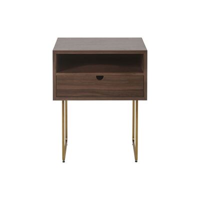Maisons du Monde Professional quality 1-drawer mock walnut and gold bedside table