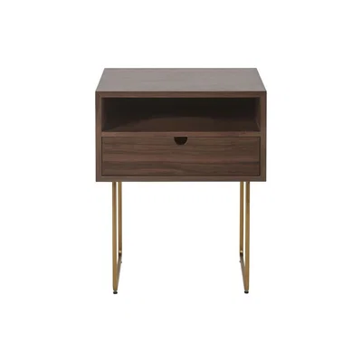 Maisons du Monde Professional quality 1-drawer mock walnut and gold bedside table