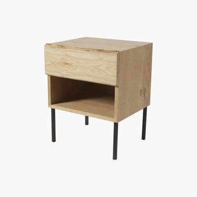 Maisons du Monde Solid Oak and Black Metal Bedside Table with Storage Magnus