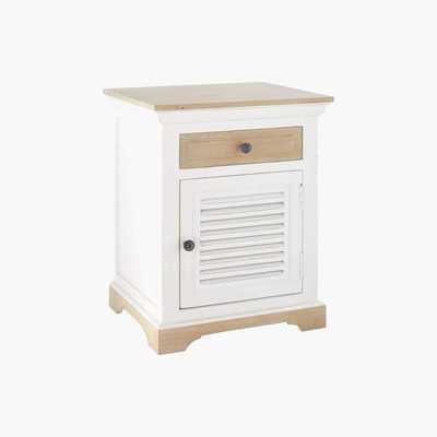 Maisons du Monde White Solid Mango Wood 1-Door 1-Drawer Bedside Table Cezembre
