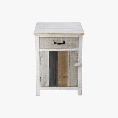 Maisons du Monde Bleached pine 1-door 1-drawer bedside table Noirmoutier