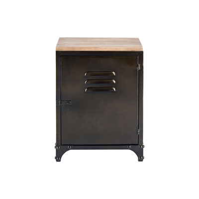 Maisons du Monde Metal and Pine Industrial-Style Bedside Table