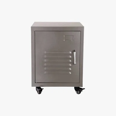 Maisons du Monde Grey Metal Bedside Table on Castors Loft