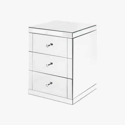 My Furniture LUCIA Toughened Mirrored Bedside Table with 3 Drawers