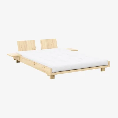Made in Design Social Double bed natural wood / For mattresses 140 x 200 cm - Integrated backrests &amp; bedside tables - KARUP DESIGN