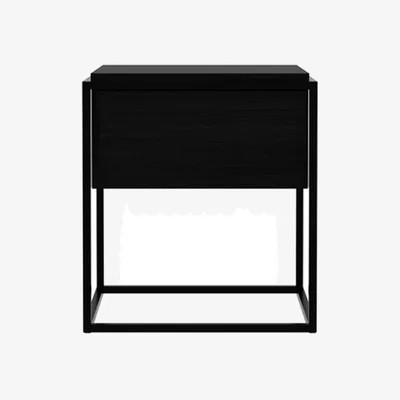 Nordic Nest Ethnicraft Monolit bedside table Black oak 1 drawer-Black metal
