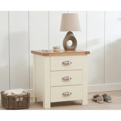 Oak&More Ex-display Somerset Oak and Cream 3 Drawer Bedside Table