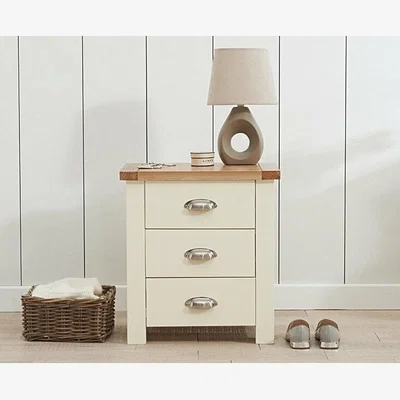 Oak&More Ex-display Seville Oak and Cream 3 Drawer Bedside Table