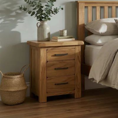 Oak&More Harrogate Rustic Solid Oak 3 Drawer Bedside Table