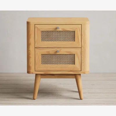Oak&More Oak Rattan 2 Drawer Bedside Chest