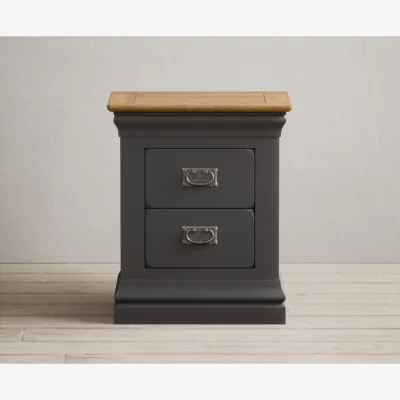 Oak&More Charwood Oak and Charcoal Painted 2 Drawer Bedside Table
