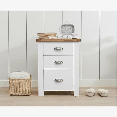 Oak&More Ex-display Somerset Oak and White Tall 3 Drawer Bedside Table