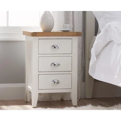 Oak&More Eden Oak and White 3 Drawer Bedside Table