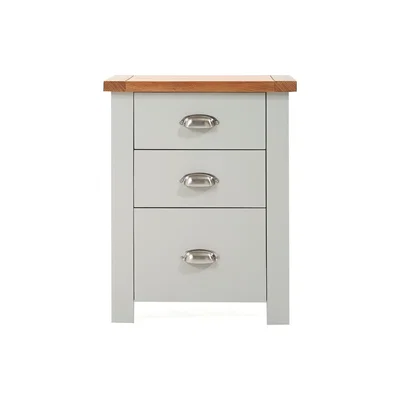 Oak&More Somerset Oak and Grey Tall 3 Drawer Bedside Table